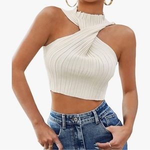 Crop top twist cream color ribbed tank